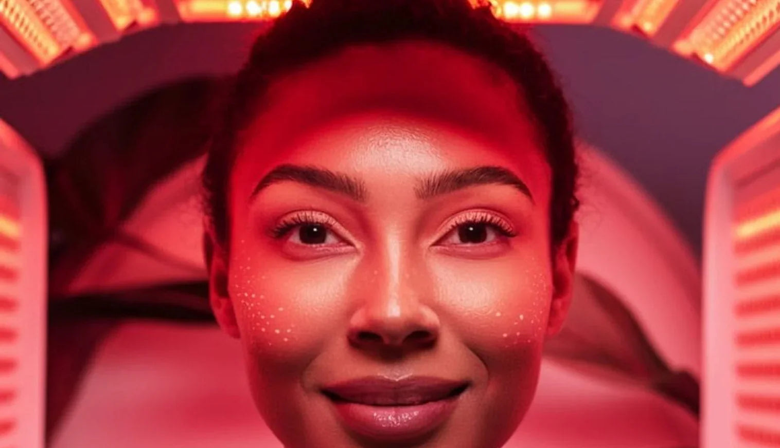 Woman receiving red light therapy for skin rejuvenation and acne treatment at home